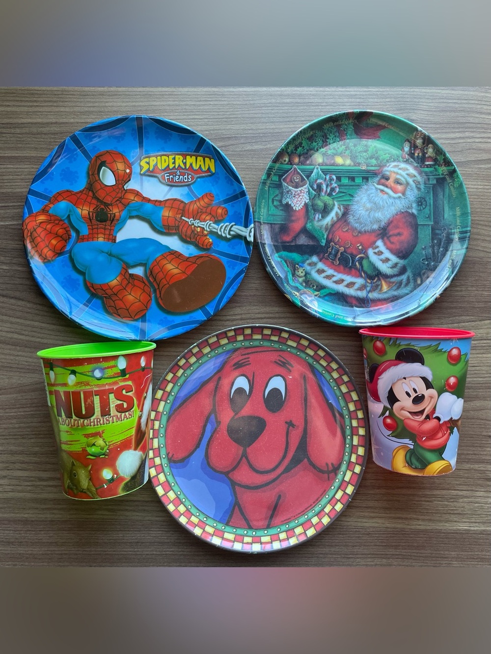 Vintage Used Character Plate & Cup Lot: Spider-Man, Clifford